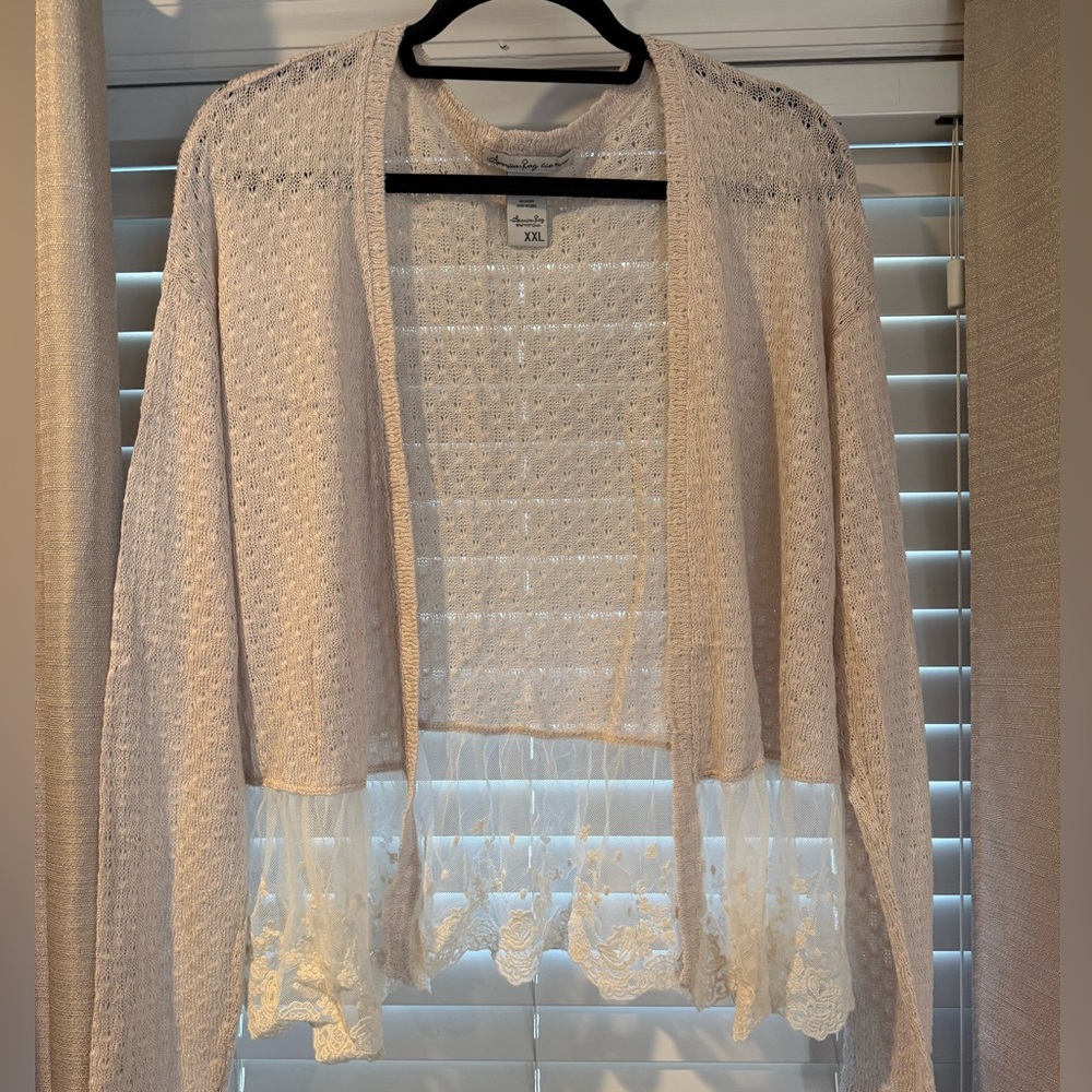 American Rag Cream Lace Trim Cardigan